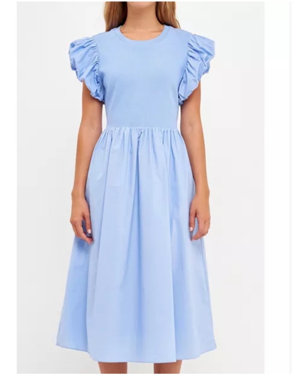 English factory puff sleeve mixed media‎ midi dress